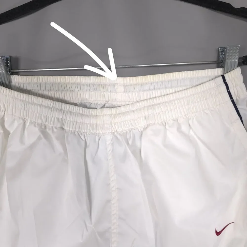 NIKE Men’s MEDIUM Track Pants VINTAGE 90s White Spellout Swoosh Zip Ankle